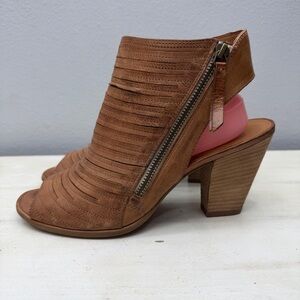 Paul Green Brown Leather Cayanne Peep Toe Block Heel Sandals Size 9